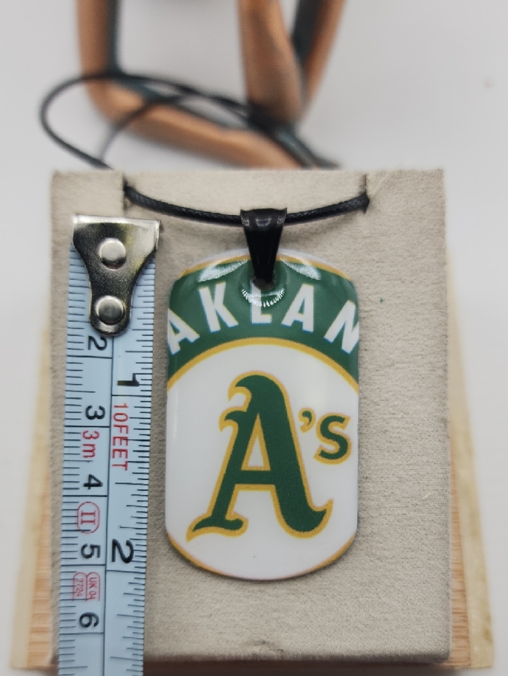 Oakland A's Green & White Dog Tag Necklace - Men’s Sports Jewelry - Picture 3 of 4